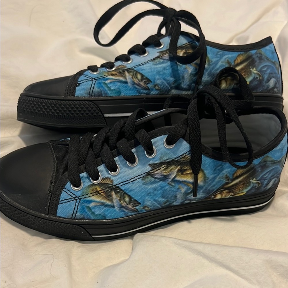 Fish Print Black Sneakers